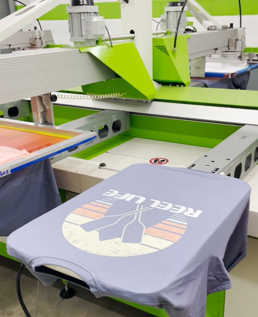 lavender t-shirt on a pressing table 