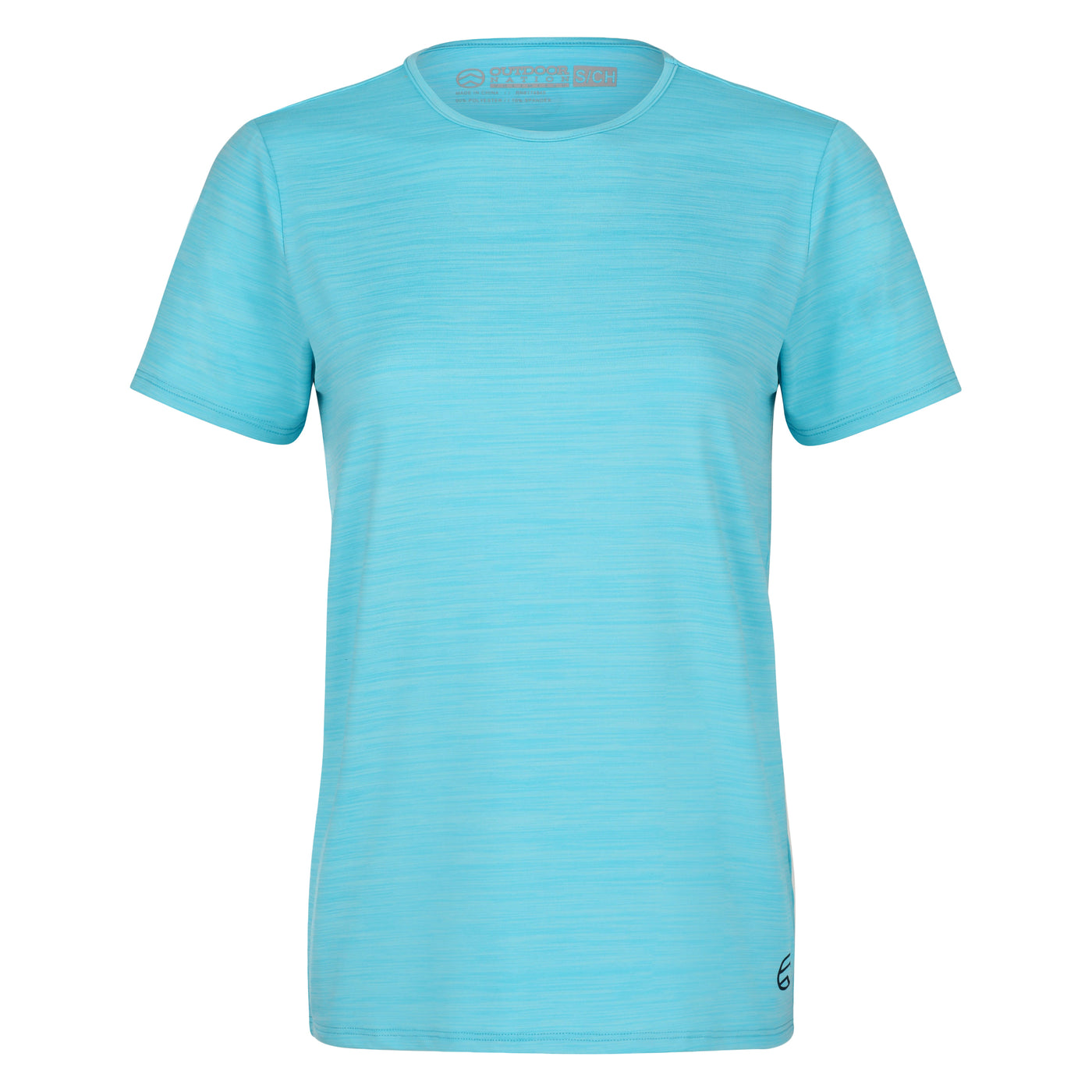 A women's short-sleeved heathered blue t-shirt