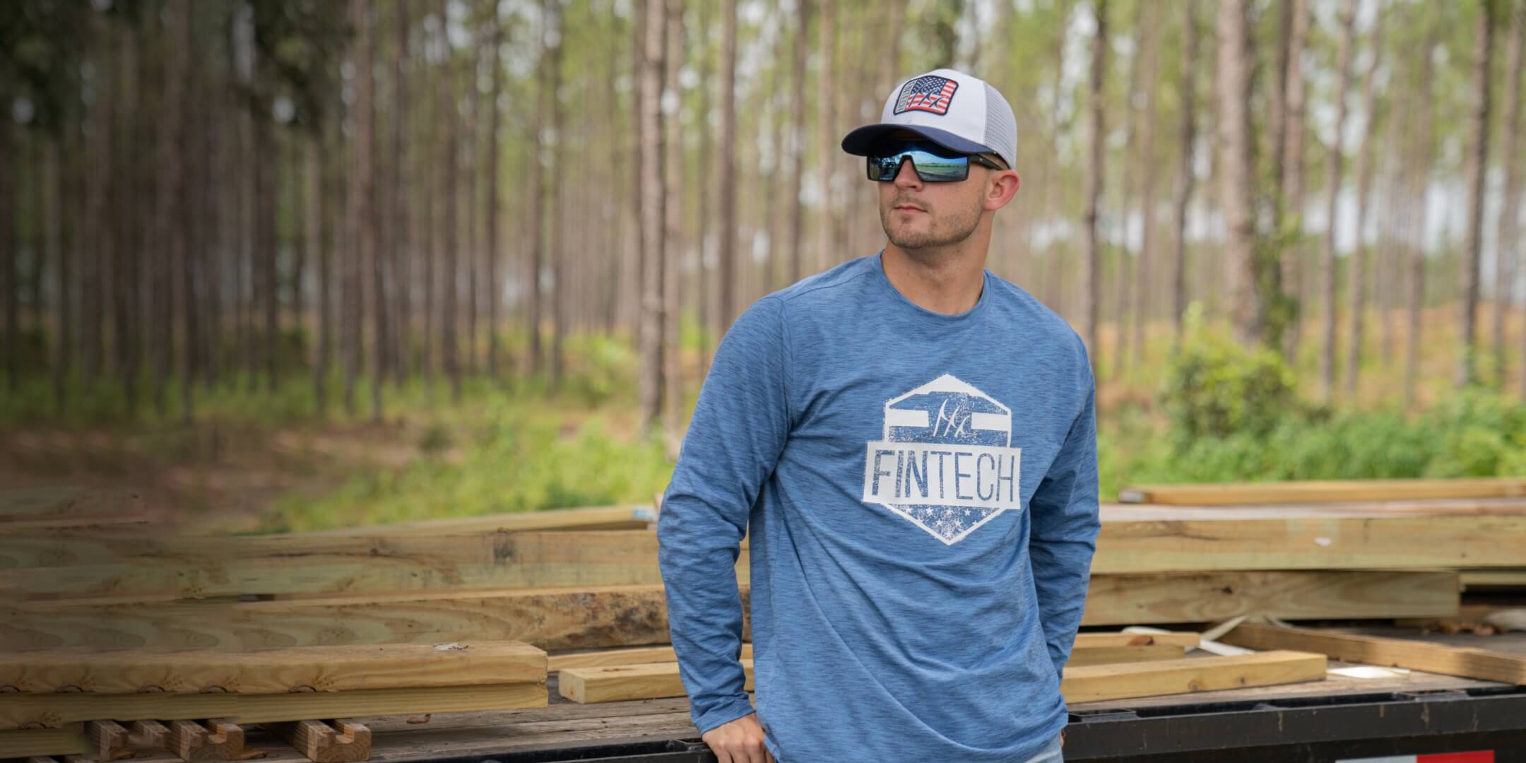 Fintech Men's Long Sleeve Fishing Shirt - Small, Blue