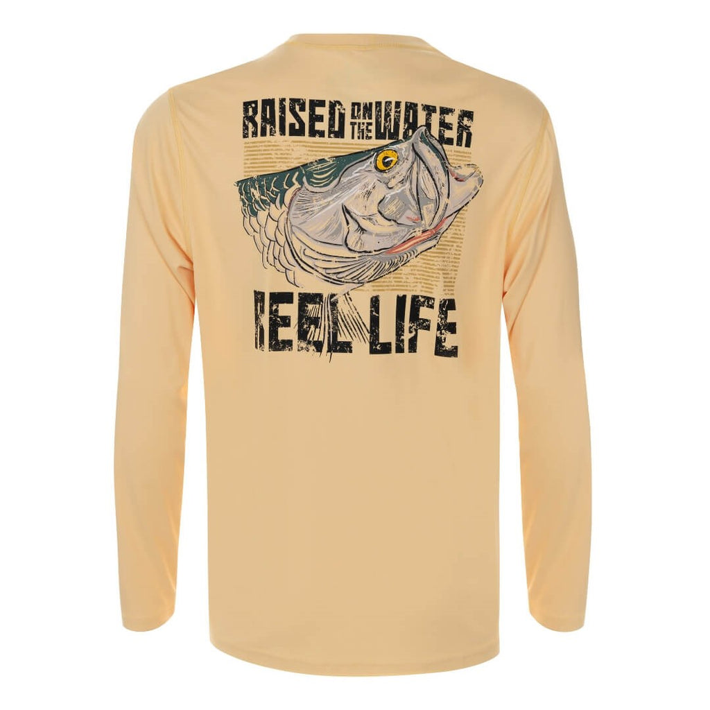 Reel Down Long sleeve Orange shirt. Beach water fish apparel. UPF UV  Protection
